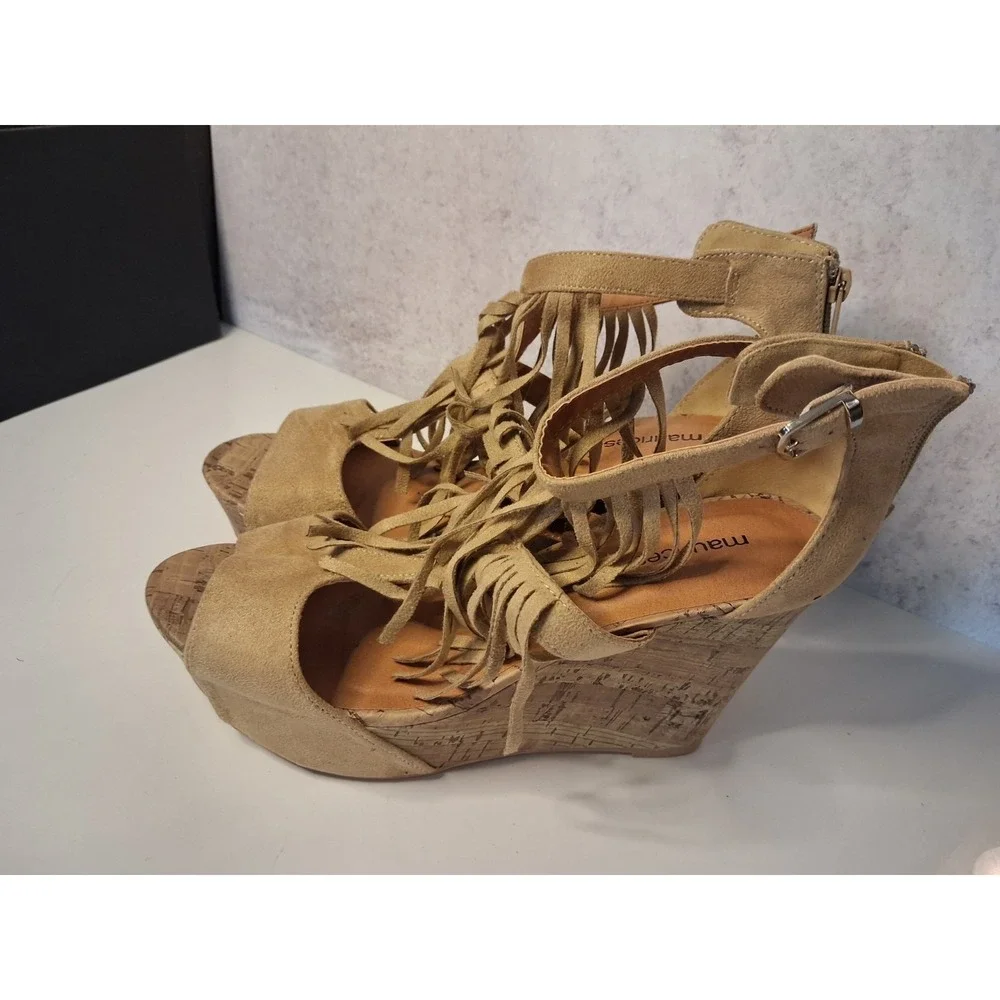 Maurices Boho Fringe Suede Wedge Sandals – Size 9 womens